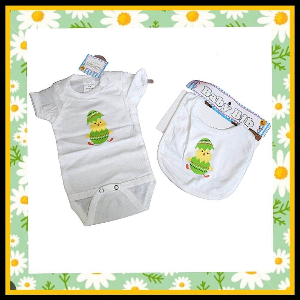 HAPPY EASTER ☆ HATCHING CHICK ☆ ONESIE & BIB SET ☆ NWT
